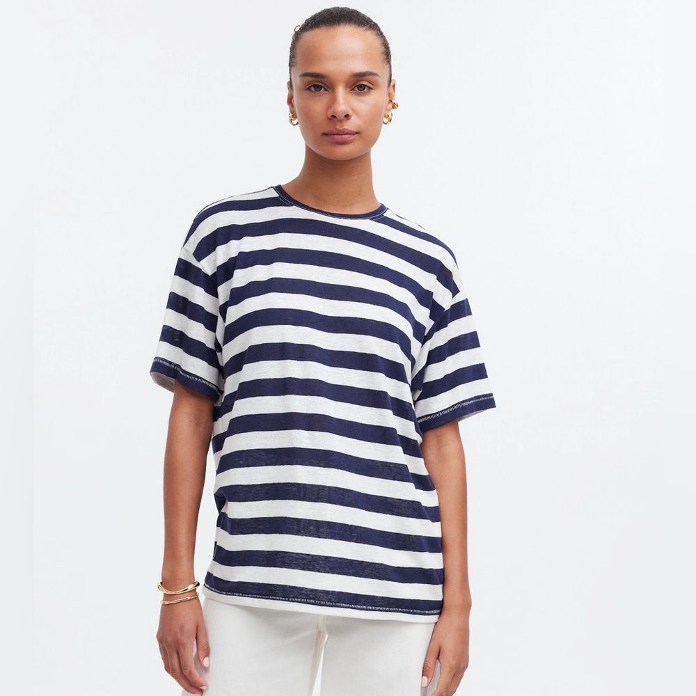 66- nr358 madewell sz xxs Linen-Blend Crewneck Oversized Tee